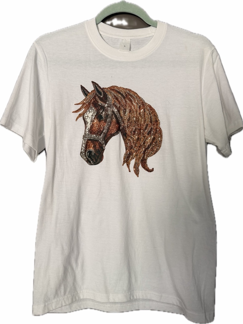 Unbranded White Short Sleeve Tee with Brown Horse Graphic